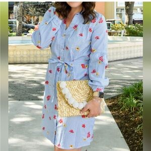 Striped Floral Cotton Women’s Shirt Dress- XL